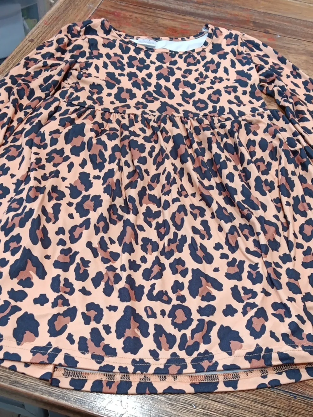 Girls' Leopard Print Long Sleeve Dress - Peach Brown